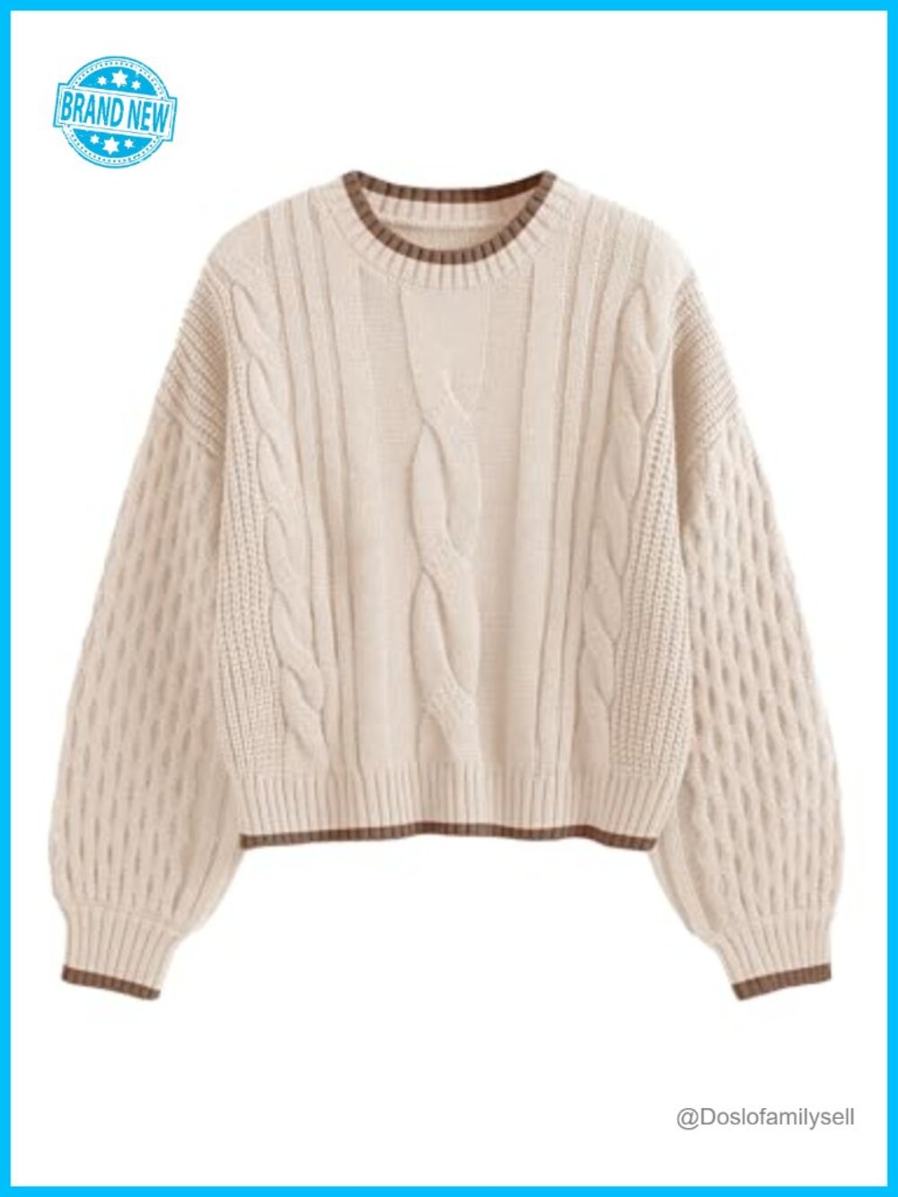 Cable Knit Crewneck Oversized Long Sleeve Sweater Pullover